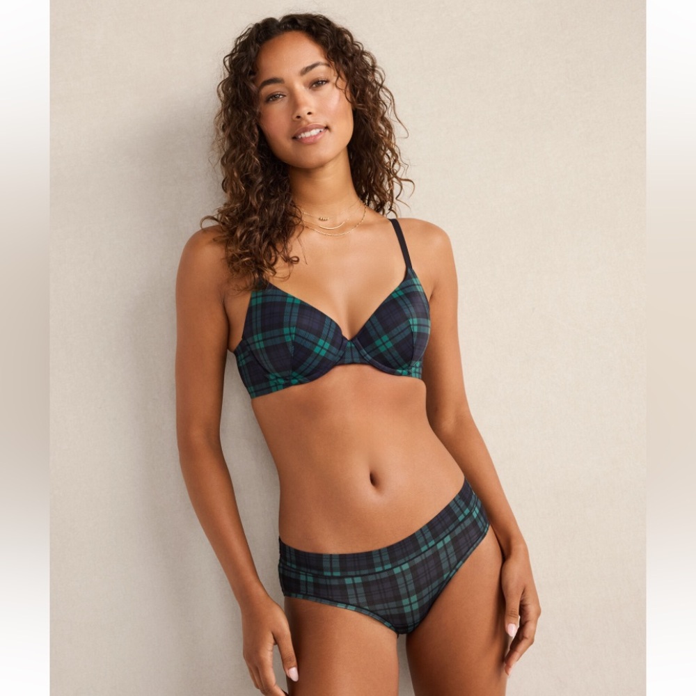 Talbots Haven Embrace‎ T-shirt Bra and Bikini NWT 36C and Sz Small Blue Plaid